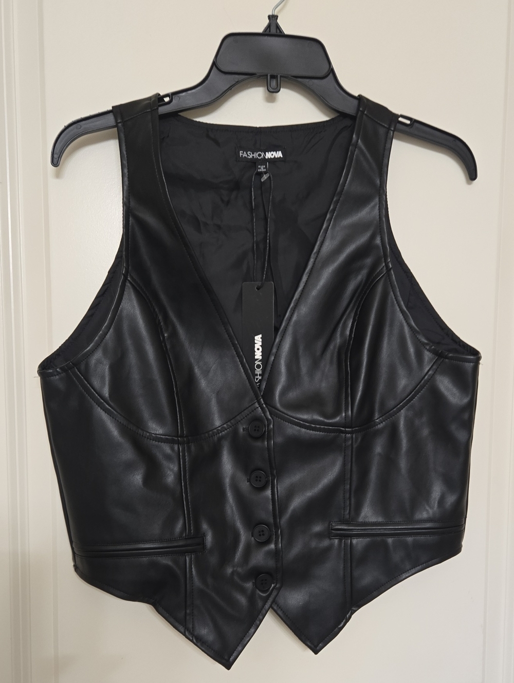 Fashion Nova Black Faux Leather Button-Front Vest